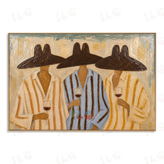 Sunset Lounge – Three Figures in Wide Brim Harmony hand-painted wall art