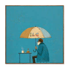 Under the Blue Umbrella – Whimsical Figurative Wall Art hand-painted wall art