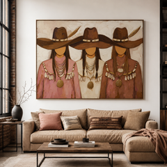 Velvet Horizon Sisters – Modern Western Figurative Wall Art hand-painted wall art