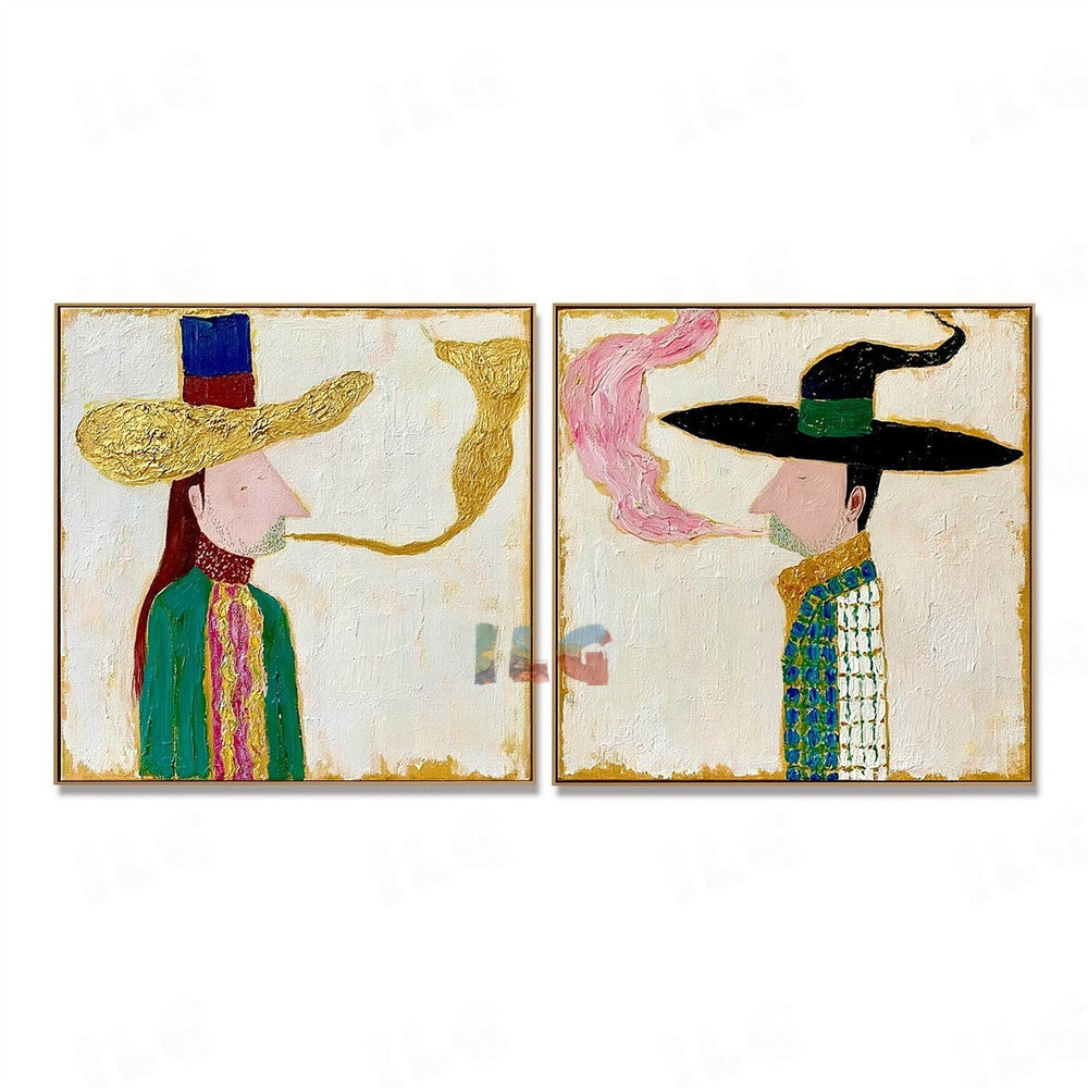 Whispering Hats – Abstract Portrait Wall Art Set hand-painted wall art