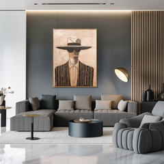 Noir Stripes – Hand-Painted 3D Abstract Male Figure Canvas