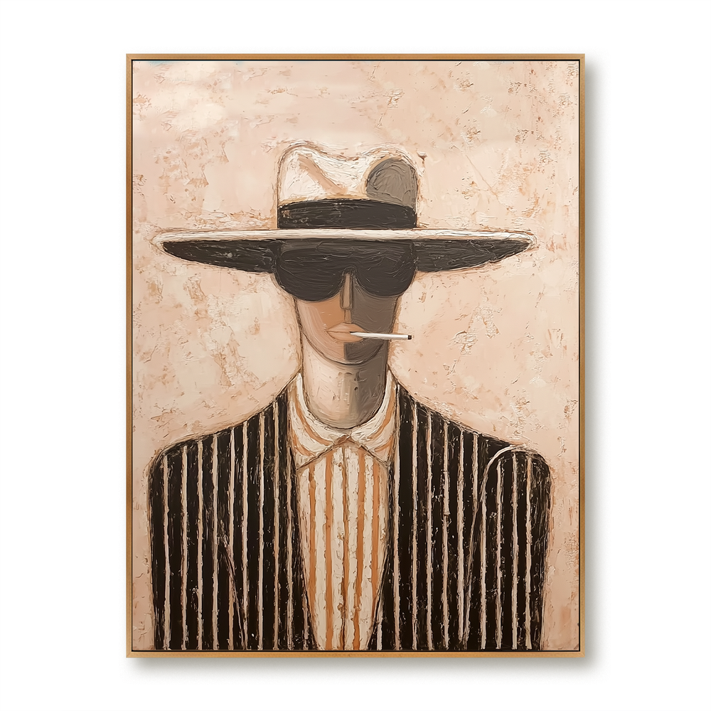 Noir Stripes – Hand-Painted 3D Abstract Male Figure Canvas hand-painted wall art