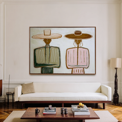 Silent Companions – Minimalist Walking Couple Canvas Art