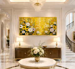 Sunlit Petals – Hand-Painted 3D Textured Yellow Floral Canvas
