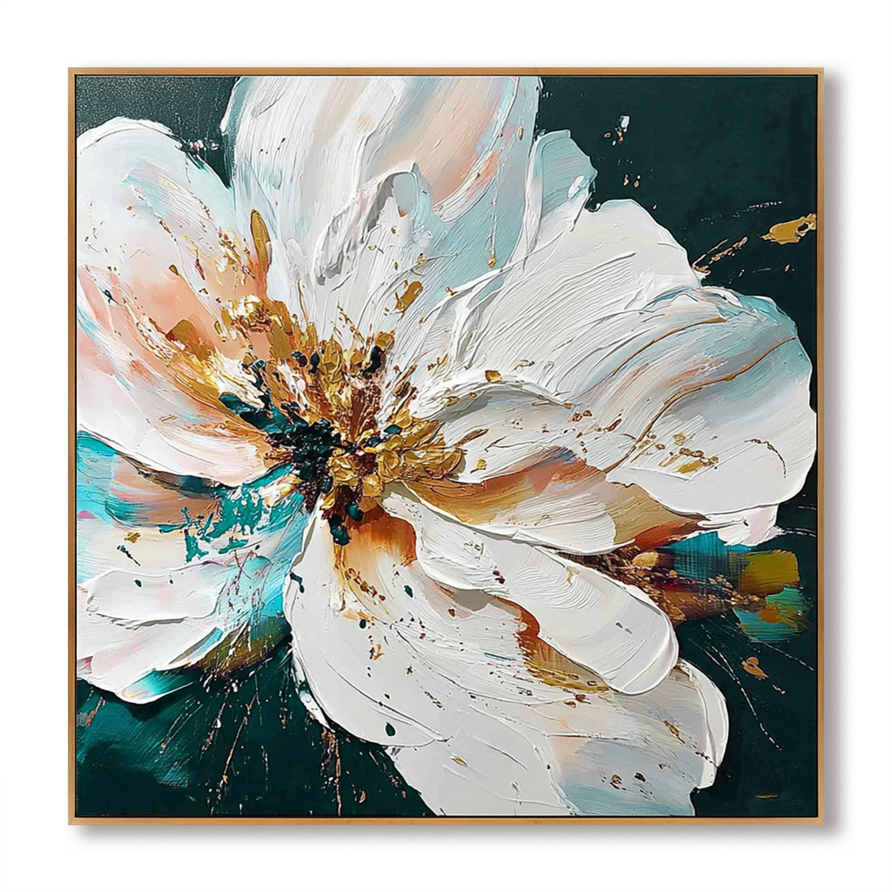 Radiant Stillness – Textured Floral Wall Art hand-painted wall art