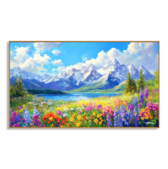 Alpine Promise – Snow Mountain Lake Wildflower Wall Art hand-painted wall art