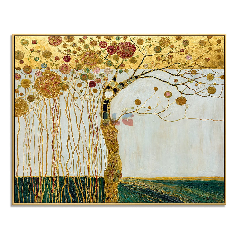 Golden Canopy Bloom – Decorative Botanical Textured Wall Art hand-painted wall art