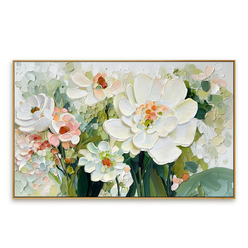 Blooming Serenity – Textured Floral Oil Painting hand-painted wall art
