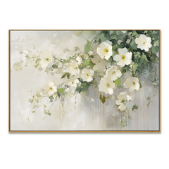 Elegant White Blooms – Hand-Painted Floral Canvas Art hand-painted wall art