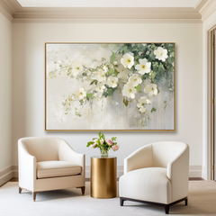 Elegant White Blooms – Hand-Painted Floral Canvas Art