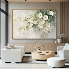 Elegant White Blooms – Hand-Painted Floral Canvas Art