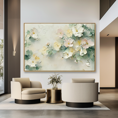 Pastel Blossom Serenity – Hand-Painted Textured Floral Canvas Art