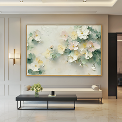 Pastel Blossom Serenity – Hand-Painted Textured Floral Canvas Art