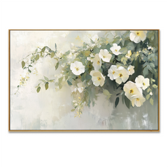 Timeless White Blossoms – Hand-Painted Floral Canvas Art hand-painted wall art
