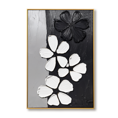 Black White Textured Flower – Textured Floral Wall Art hand-painted wall art