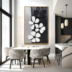 Black White Textured Flower – Textured Floral Wall Art