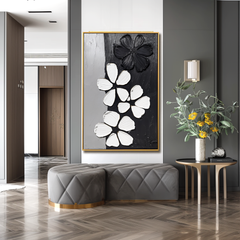 Black White Textured Flower – Textured Floral Wall Art