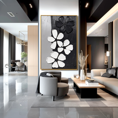 Black White Textured Flower – Textured Floral Wall Art