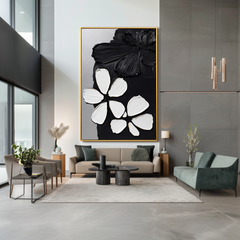 Black & White Textured Flower – Textured Floral Wall Art