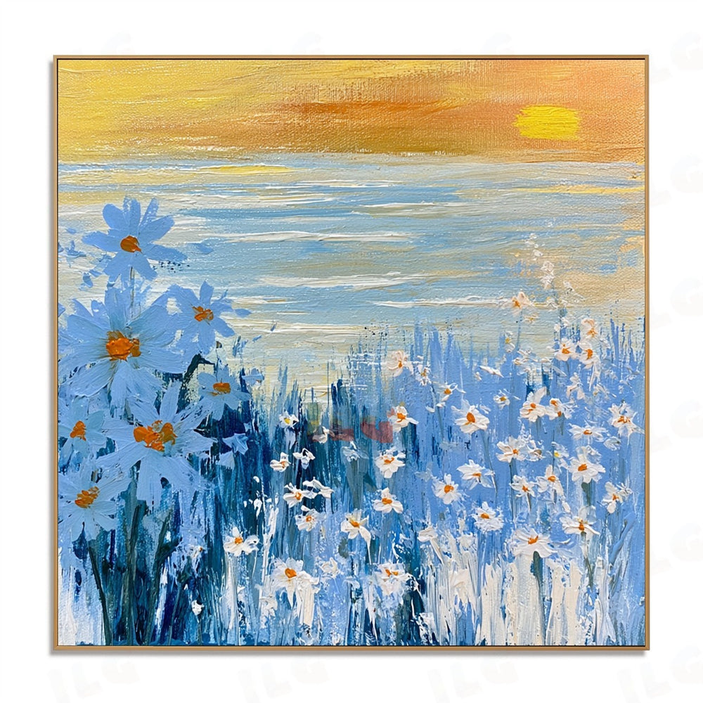 Blue Meadow Morning – Floral Landscape Wall Art hand-painted wall art