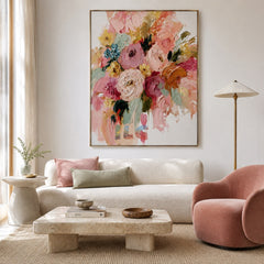 Blush Garden Bouquet – Textured Floral Wall Art