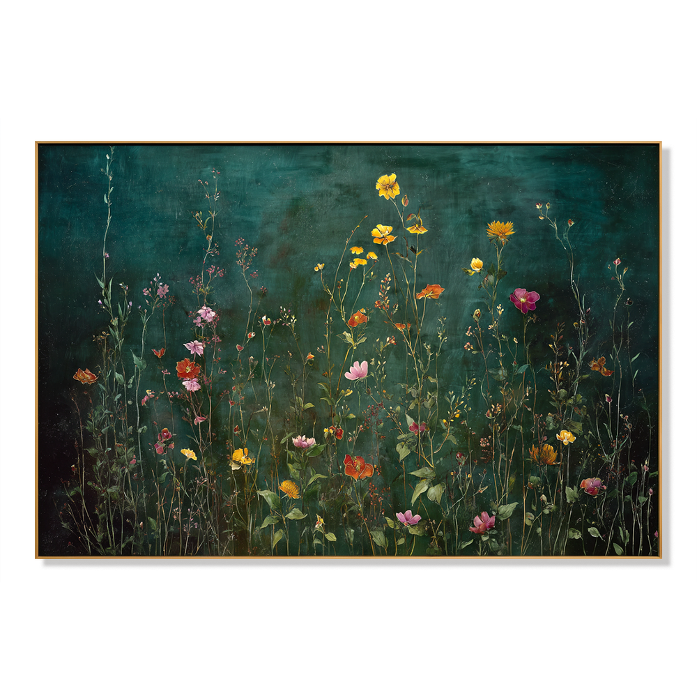 Emerald Meadow Horizon Panoramic Floral Hand Painted Wildflower for Living Room – Landscape Wall Art hand-painted wall art