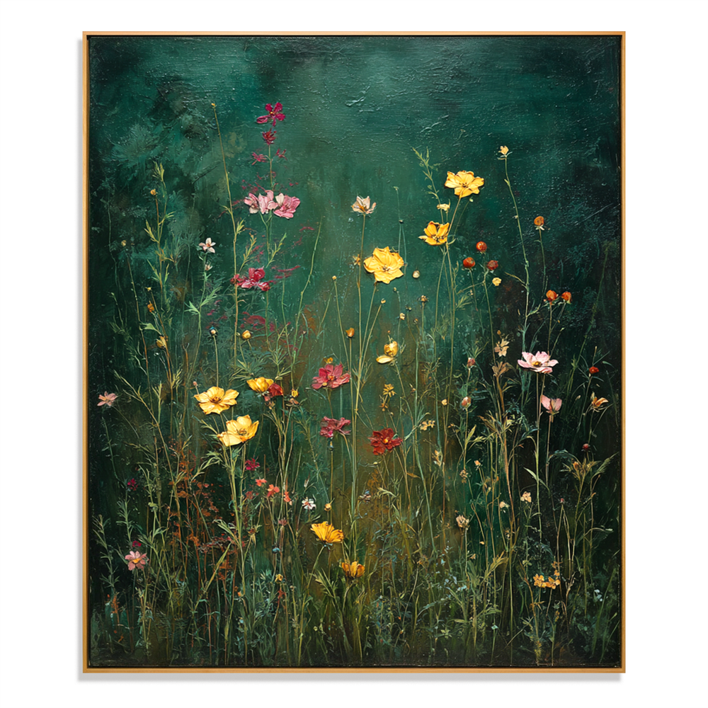 Emerald Stillness – Textured Floral Wall Art hand-painted wall art
