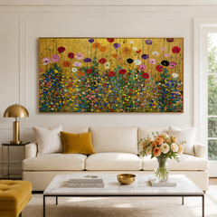 Golden Horizon Meadow – Art Nouveau Botanical Wall Art