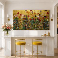 Golden Horizon Meadow – Art Nouveau Botanical Wall Art