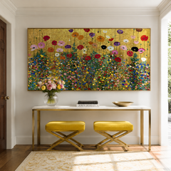 Golden Horizon Meadow – Art Nouveau Botanical Wall Art