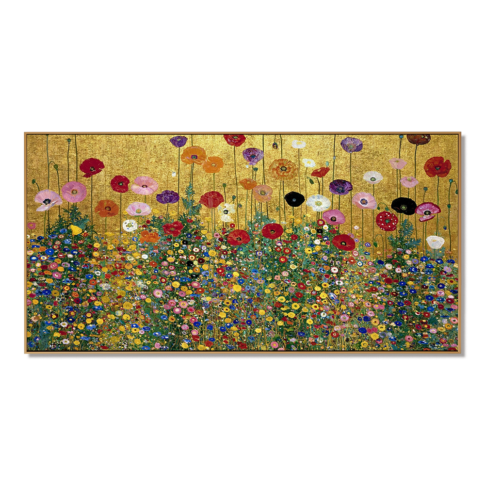 Golden Horizon Meadow – Art Nouveau Botanical Wall Art hand-painted wall art