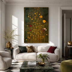 Golden Meadow Whispers – Art Nouveau Botanical Wall Art