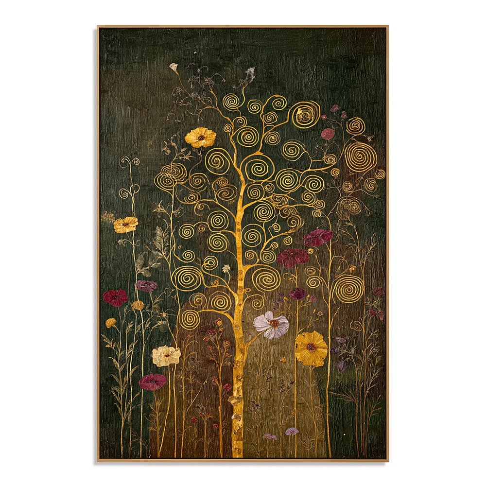 Golden Spiral Garden – Art Nouveau Botanical Wall Art hand-painted wall art