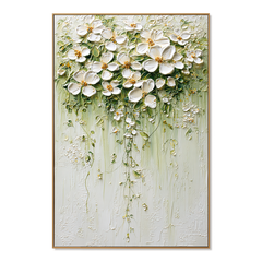 Ivory Blossom Cascade – Floral Wall Art hand-painted wall art