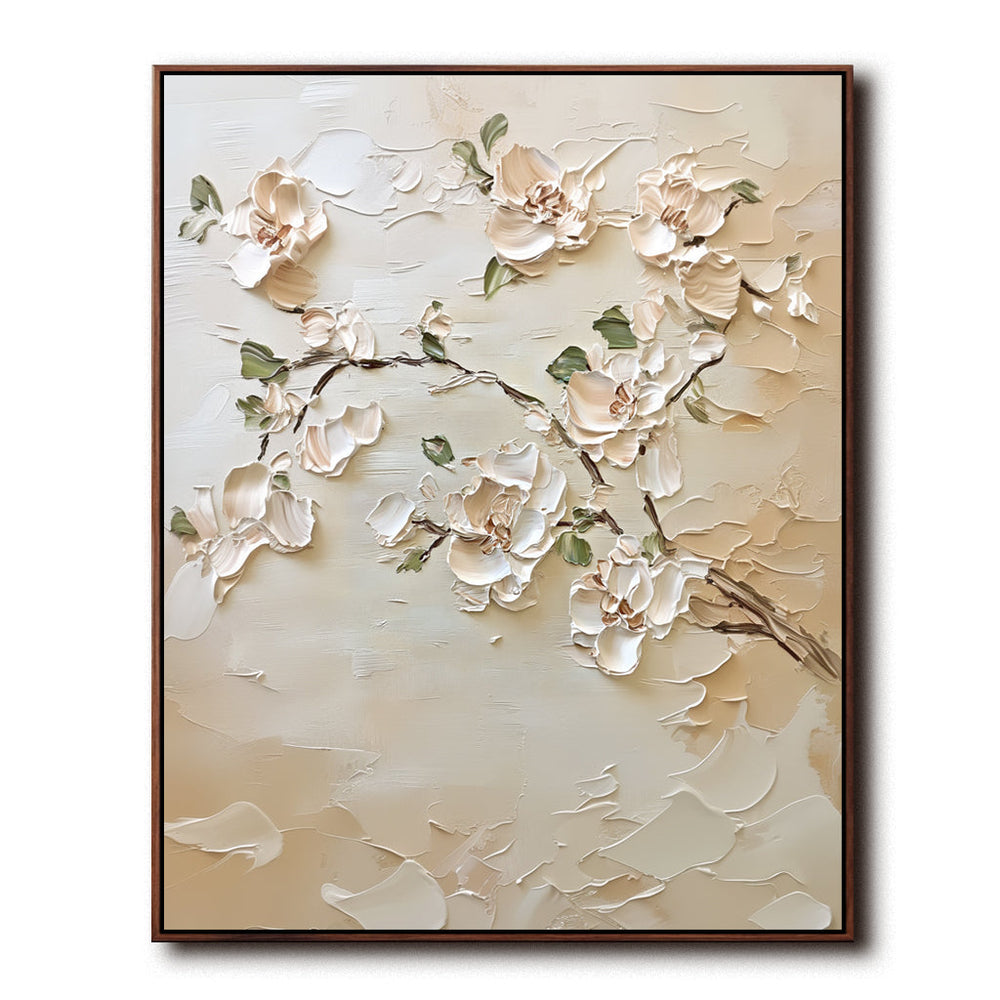 Magnolia Grace: Modern Minimalist Floral – Textured Floral Wall Art hand-painted wall art