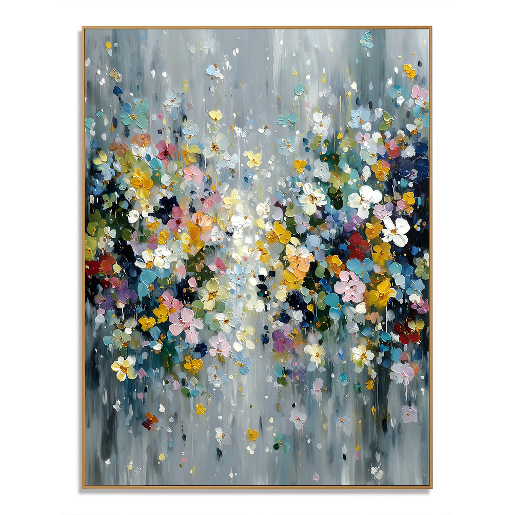 Silver Bloom – Textured Floral Abstract Oil Painting hand-painted wall art