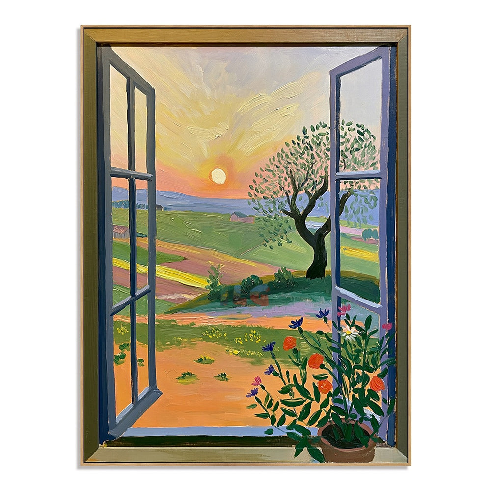 Sunset Window Meadow – Landscape Wall Art hand-painted wall art