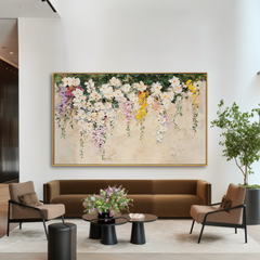 Ivory Blossom Cascade – Textured Floral Oil Painting