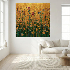 Sunlit Reverie – Hand-Painted 3D Textured Gold Floral Canvas