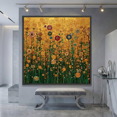 Sunlit Reverie – Hand-Painted 3D Textured Gold Floral Canvas