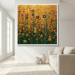 Sunlit Reverie – Hand-Painted 3D Textured Gold Floral Canvas