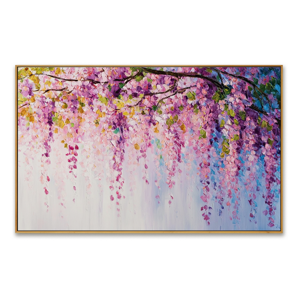 Graceful Wisteria Blossom – Textured Floral Wall Art hand-painted wall art