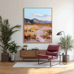 Valley in Bloom – Textured Wildflower Landscape Oil Painting, Mountain Wall Art