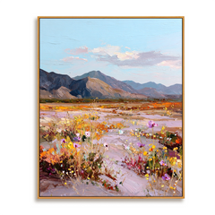 Valley in Bloom – Textured Wildflower Landscape Oil Painting, Mountain Wall Art