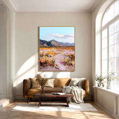 Valley in Bloom – Textured Wildflower Landscape Oil Painting, Mountain Wall Art