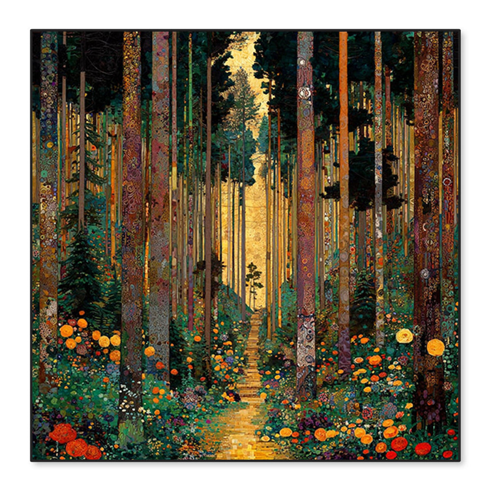 Whispering Grove – Hand-Painted 3D Textured Forest & Floral Canvas hand-painted wall art