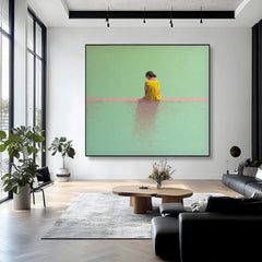 Minimalist Girl View Of Back Painting Green Wall Art Abstract Warm atmosphere Art For Living Room
