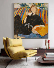 Original Figurative Art Abstract Woman Faceless Canvas Bold Primary Colors Wall Art Modern Interior Aesthetic