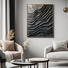 3D Textured Wave Pattern Wall Art – Dark Tones Gold – Modern Decorative Artwork