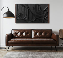 Monochrome Textured Elegance: Impasto Style Black Abstract Wall Art